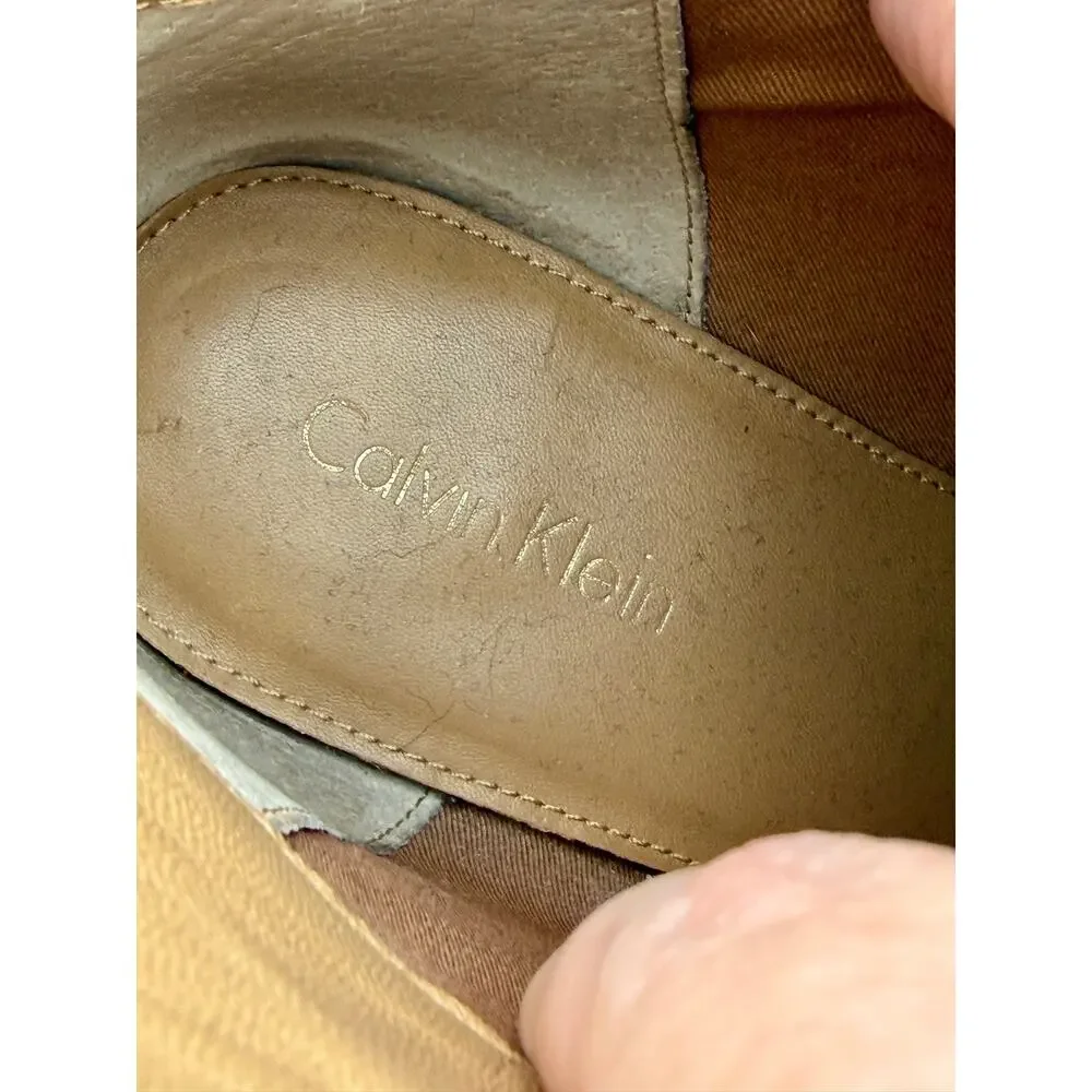Calvin Klein Lorah Ankle Boots Cream Leather Size 8 Clear Block Heel